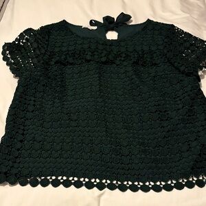 Talbots Dark Green Lace Blouse with Bow